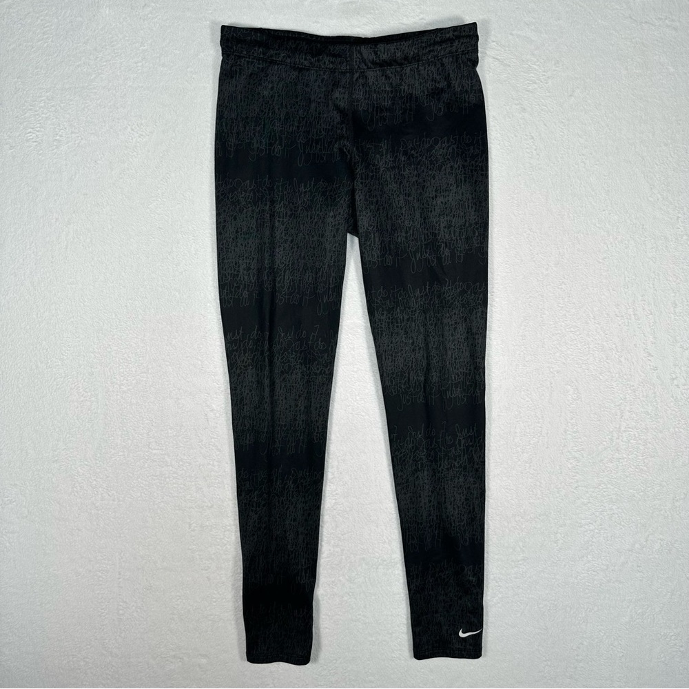 Womens Nike Pro Combat Therma Fit Sz M Black/silver Writing Patterned Active